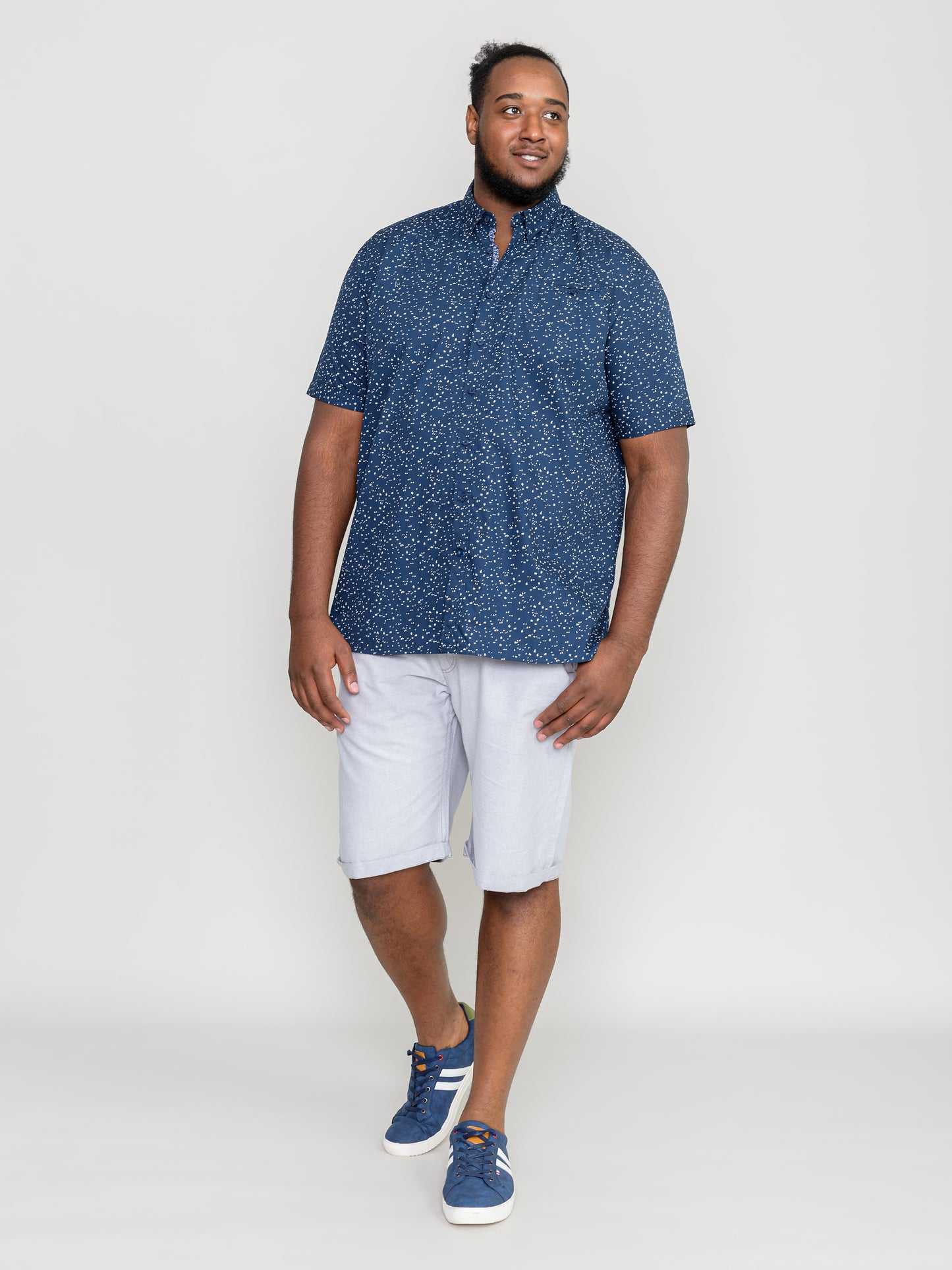 FINDON -D555 Navy Blue Mini All Over Print Short Sleeve Shirt with Pocket
