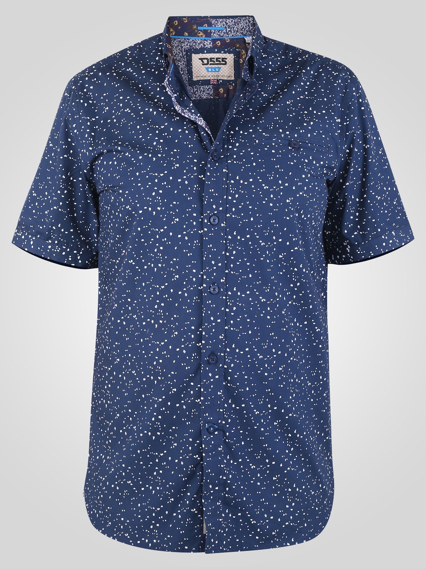 FINDON -D555 Navy Blue Mini All Over Print Short Sleeve Shirt with Pocket