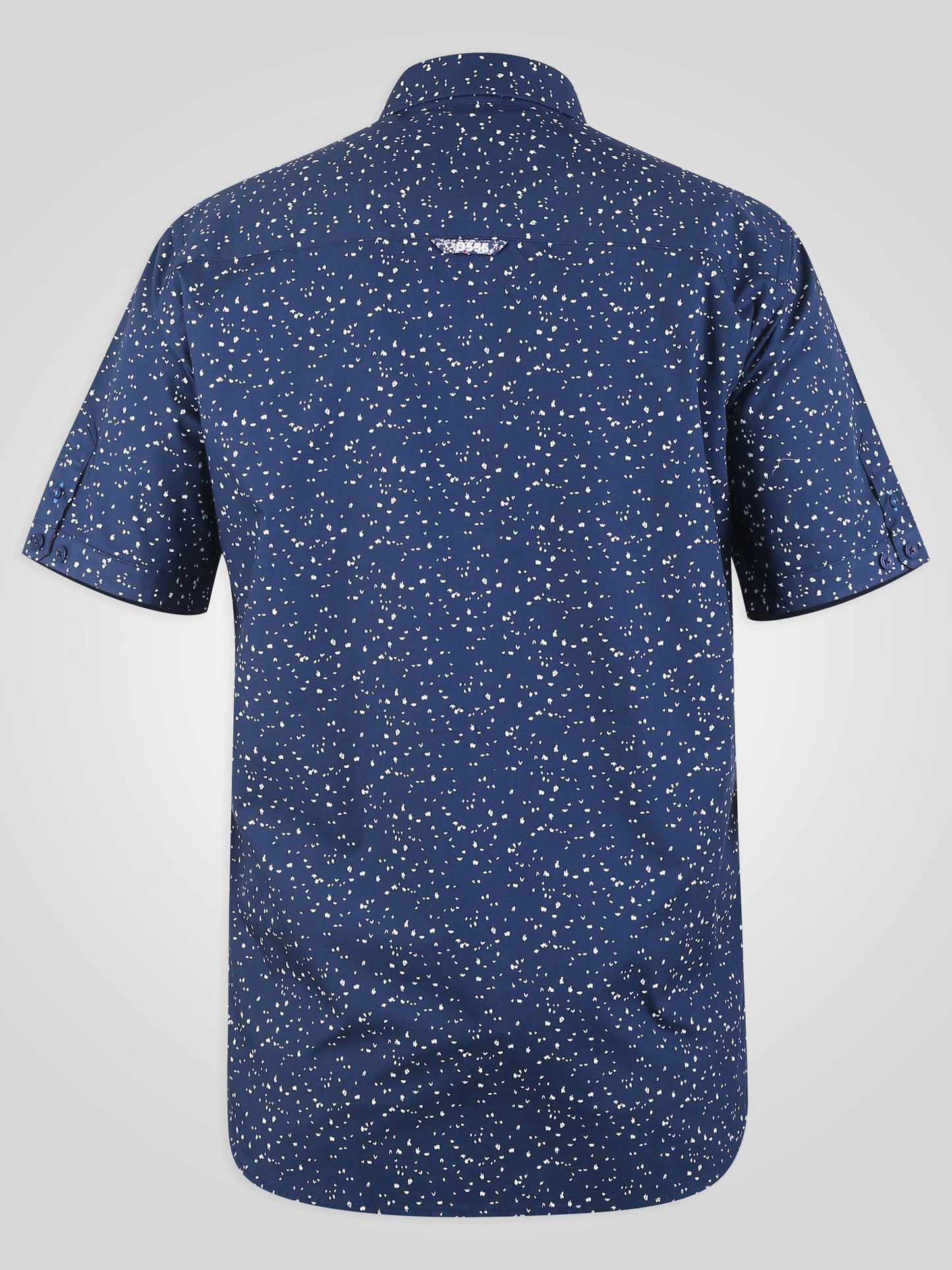 FINDON -D555 Navy Blue Mini All Over Print Short Sleeve Shirt with Pocket