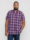 RIPLEY -D555 Navy Red Check Short Sleeve Shirt with Chest Pocket