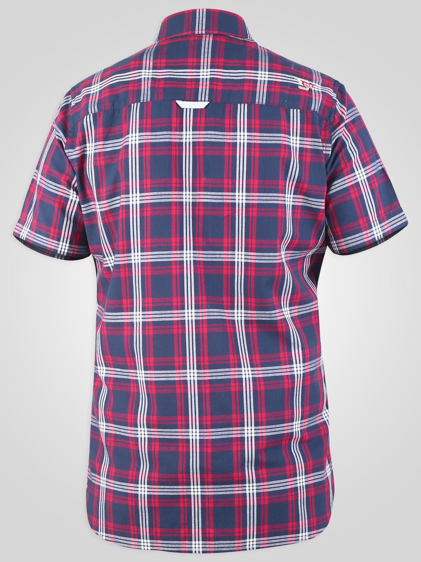 RIPLEY -D555 Navy Red Check Short Sleeve Shirt with Chest Pocket