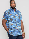 CHARFORD -D555 Blue Hawaiian Reverse Printed Short Sleeve Button Down Shirt