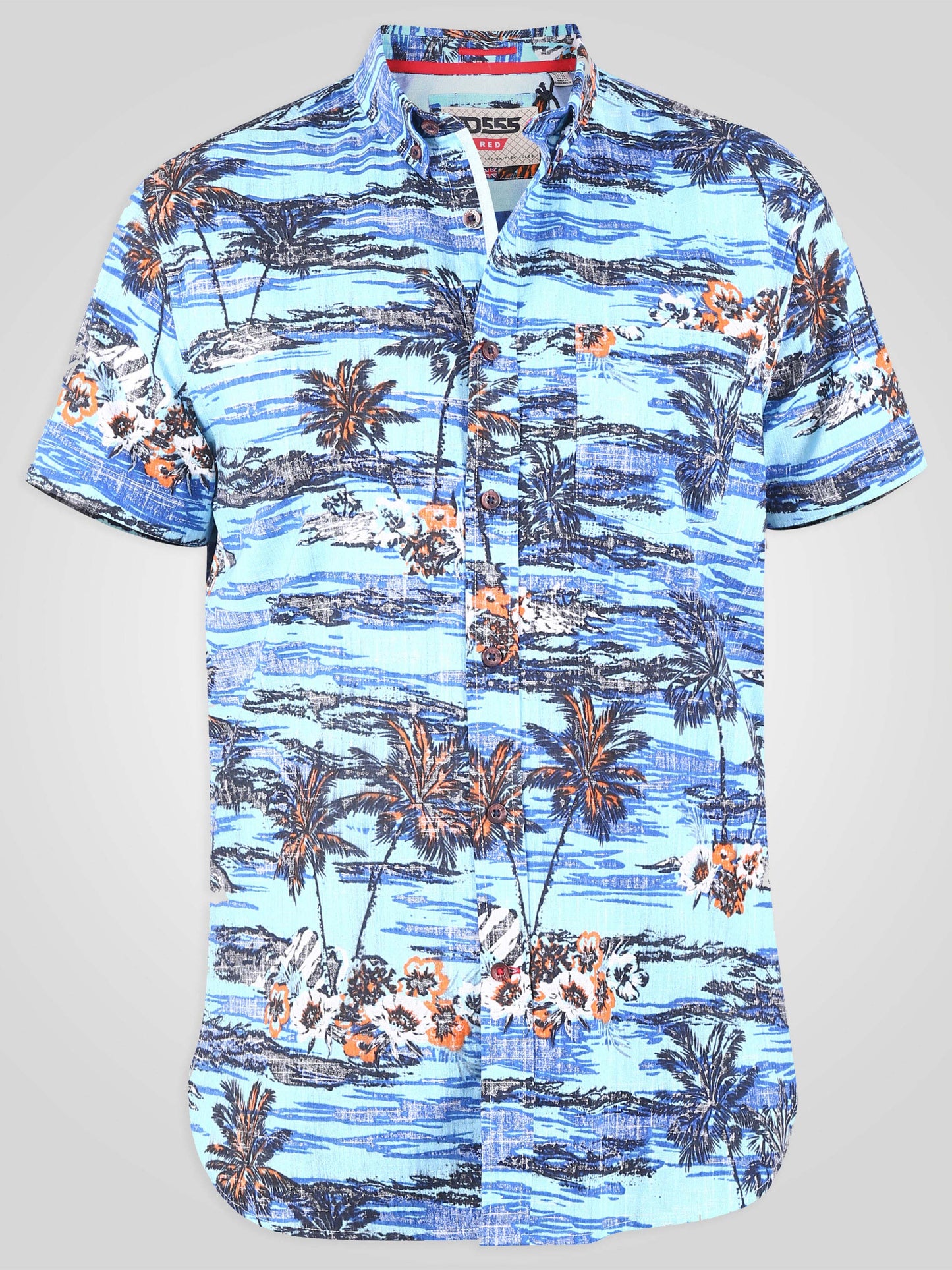 CHARFORD -D555 Blue Hawaiian Reverse Printed Short Sleeve Button Down Shirt