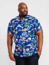 DURHAM -D555 Blue Flamingo Hawaiian Short Sleeve Button Down Collar Shirt