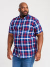 PORTLAND -D555 Blue Red Check Short Sleeve Shirt with Button Down Collar