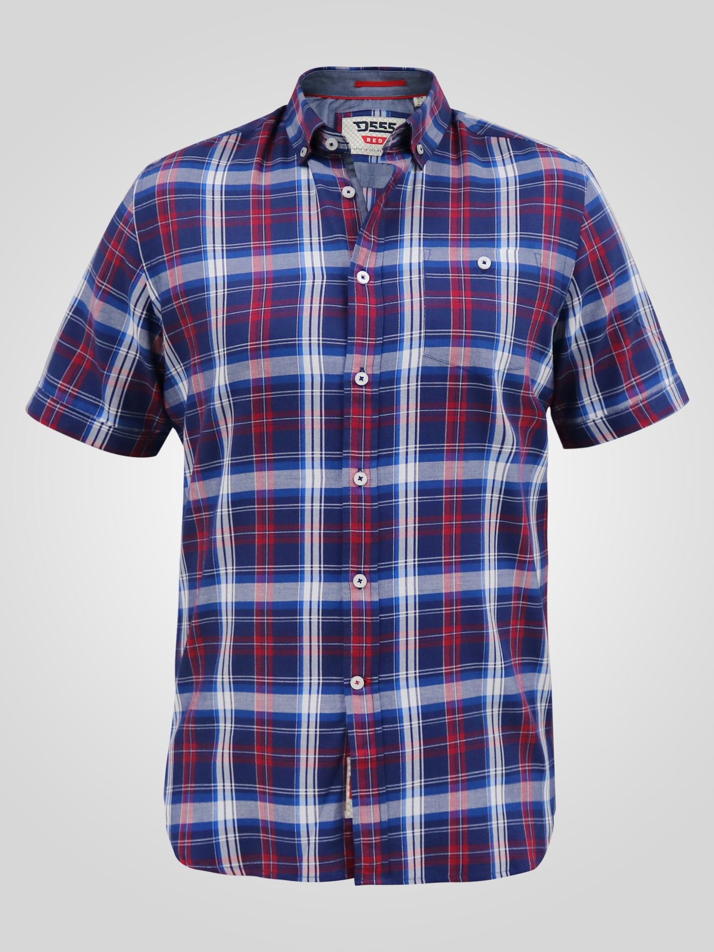 PORTLAND -D555 Blue Red Check Short Sleeve Shirt with Button Down Collar