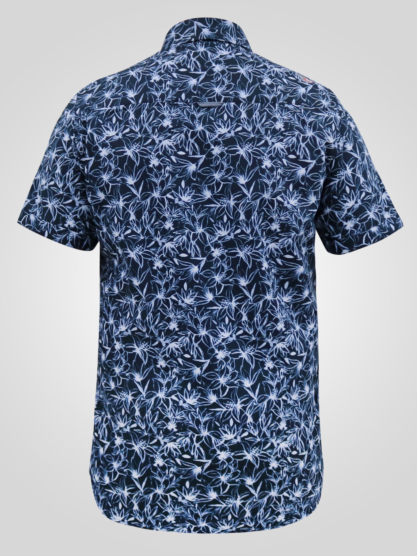 PADBURY -D555 Navy Blue Floral Ed Short Sleeve Shirt with Button Down Collar