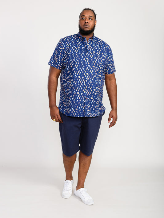 HACKFORD -D555 Navy Blue Surf Board Ed Button Down Collar Short Sleeve Shirt