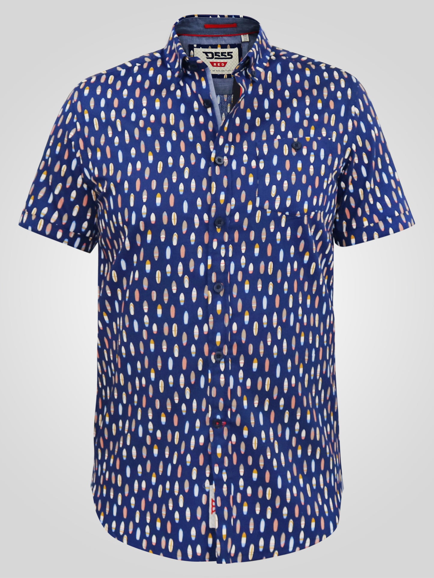 HACKFORD -D555 Navy Blue Surf Board Ed Button Down Collar Short Sleeve Shirt
