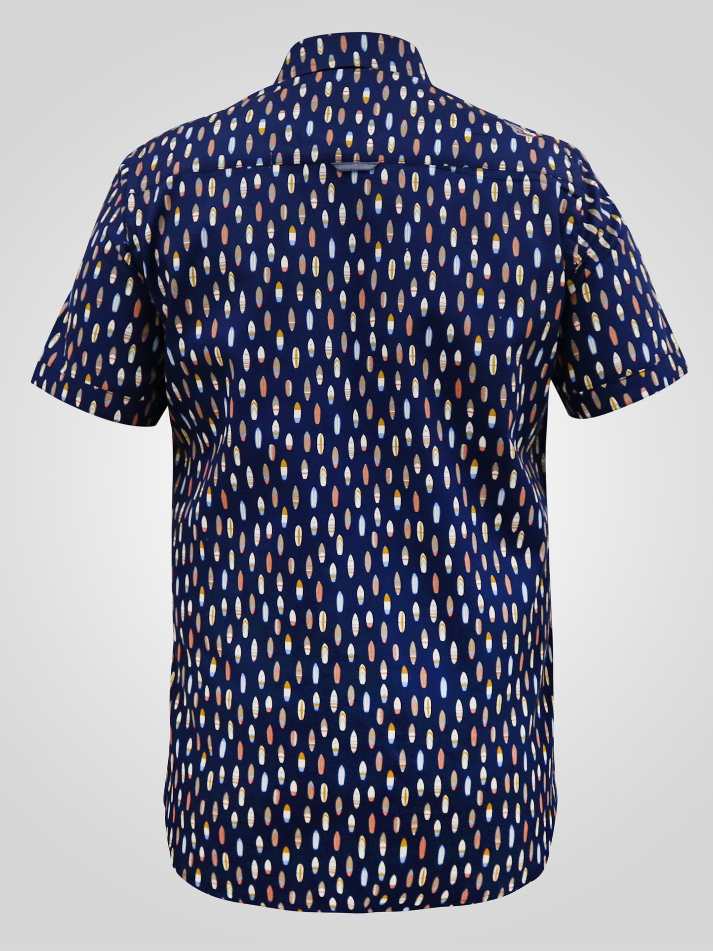 HACKFORD -D555 Navy Blue Surf Board Ed Button Down Collar Short Sleeve Shirt