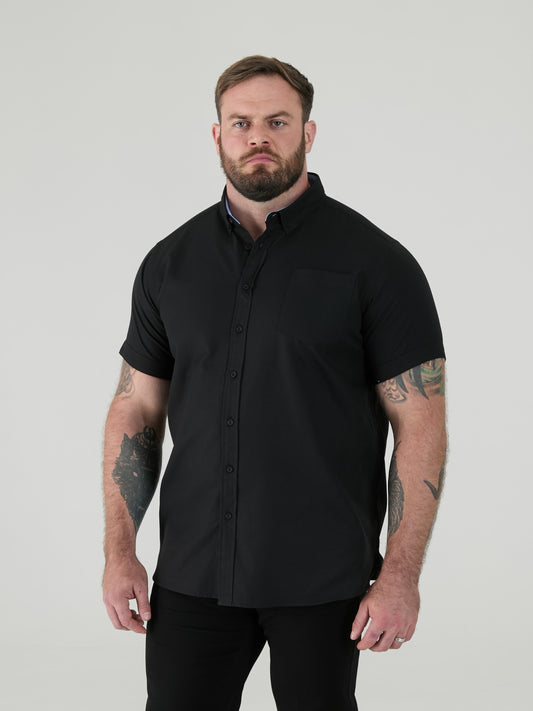 JAMES -D555 Black Classic Oxford Short Sleeve Button Down Shirt with Pocket