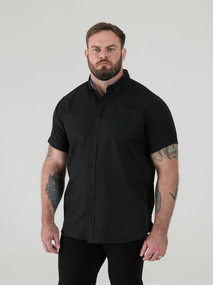 JAMES -D555 Black Classic Oxford Short Sleeve Button Down Shirt with Pocket