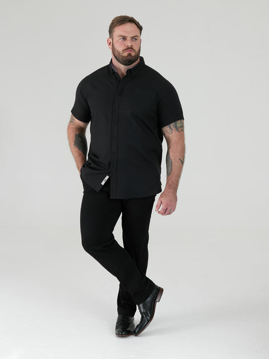 JAMES -D555 Black Classic Oxford Short Sleeve Button Down Shirt with Pocket