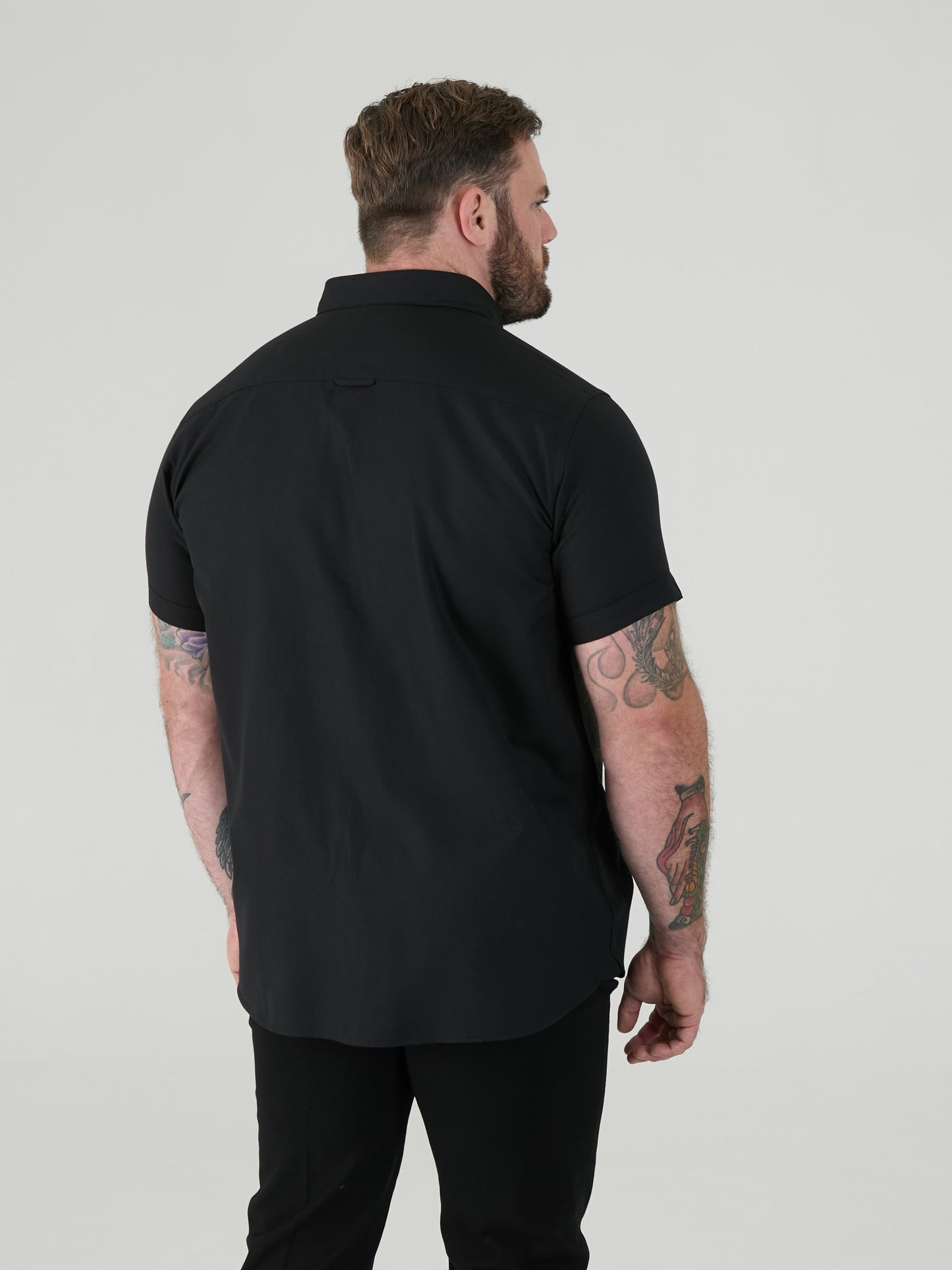 JAMES -D555 Black Classic Oxford Short Sleeve Button Down Shirt with Pocket
