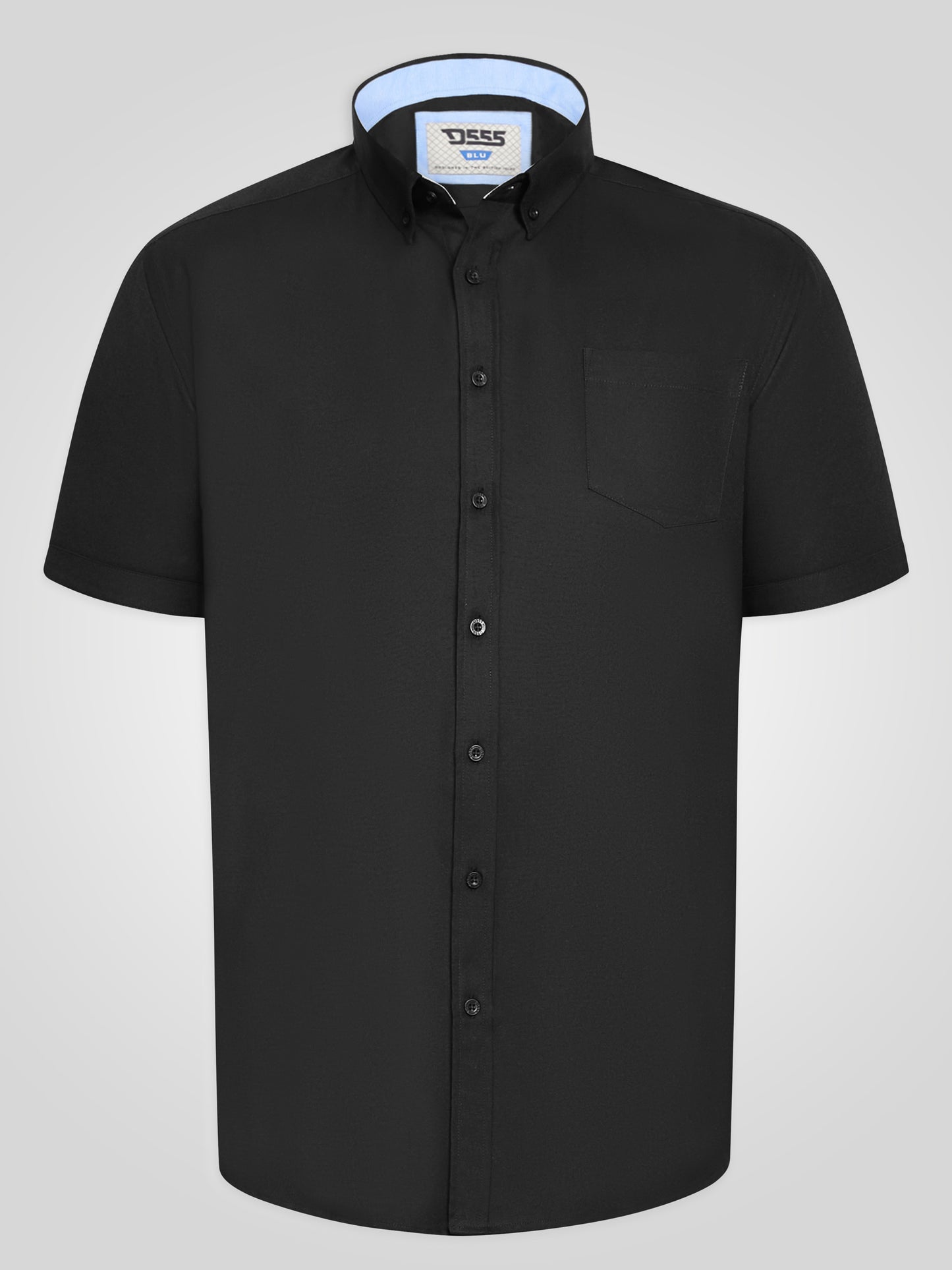 JAMES -D555 Black Classic Oxford Short Sleeve Button Down Shirt with Pocket