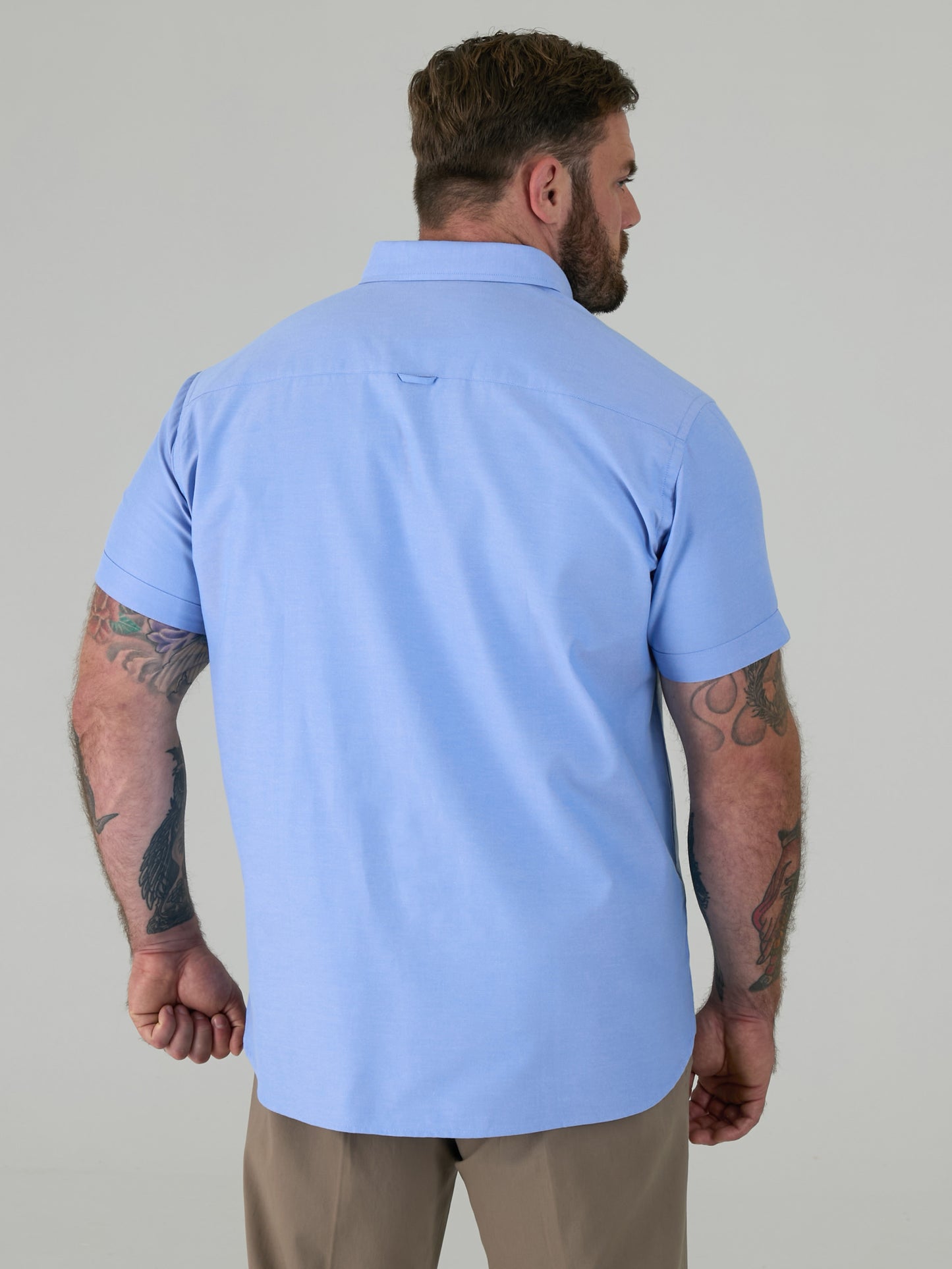 JAMES -D555 Sky Blue Classic Oxford Short Sleeve Button Down Shirt with Pocket