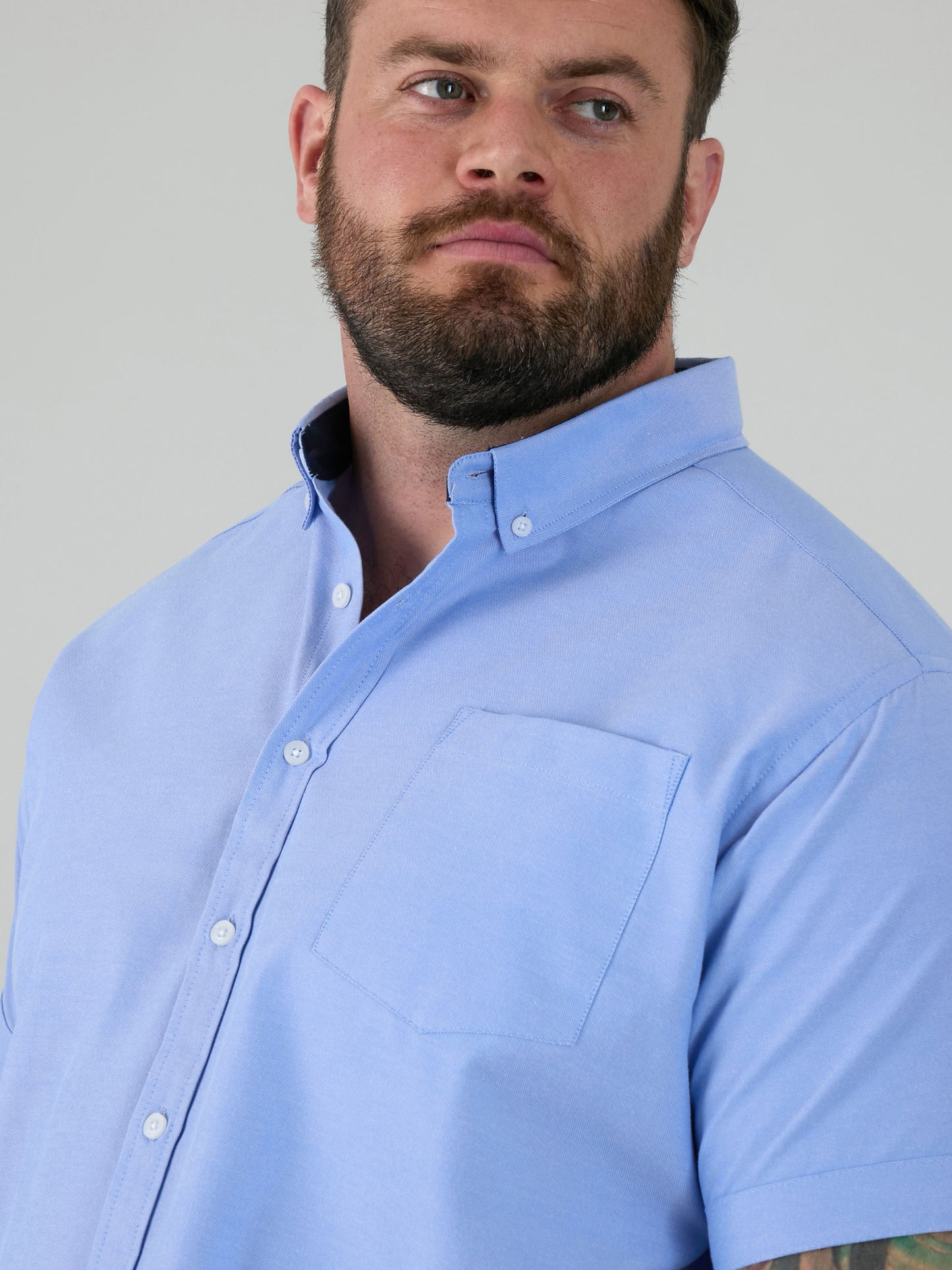 JAMES -D555 Sky Blue Classic Oxford Short Sleeve Button Down Shirt with Pocket