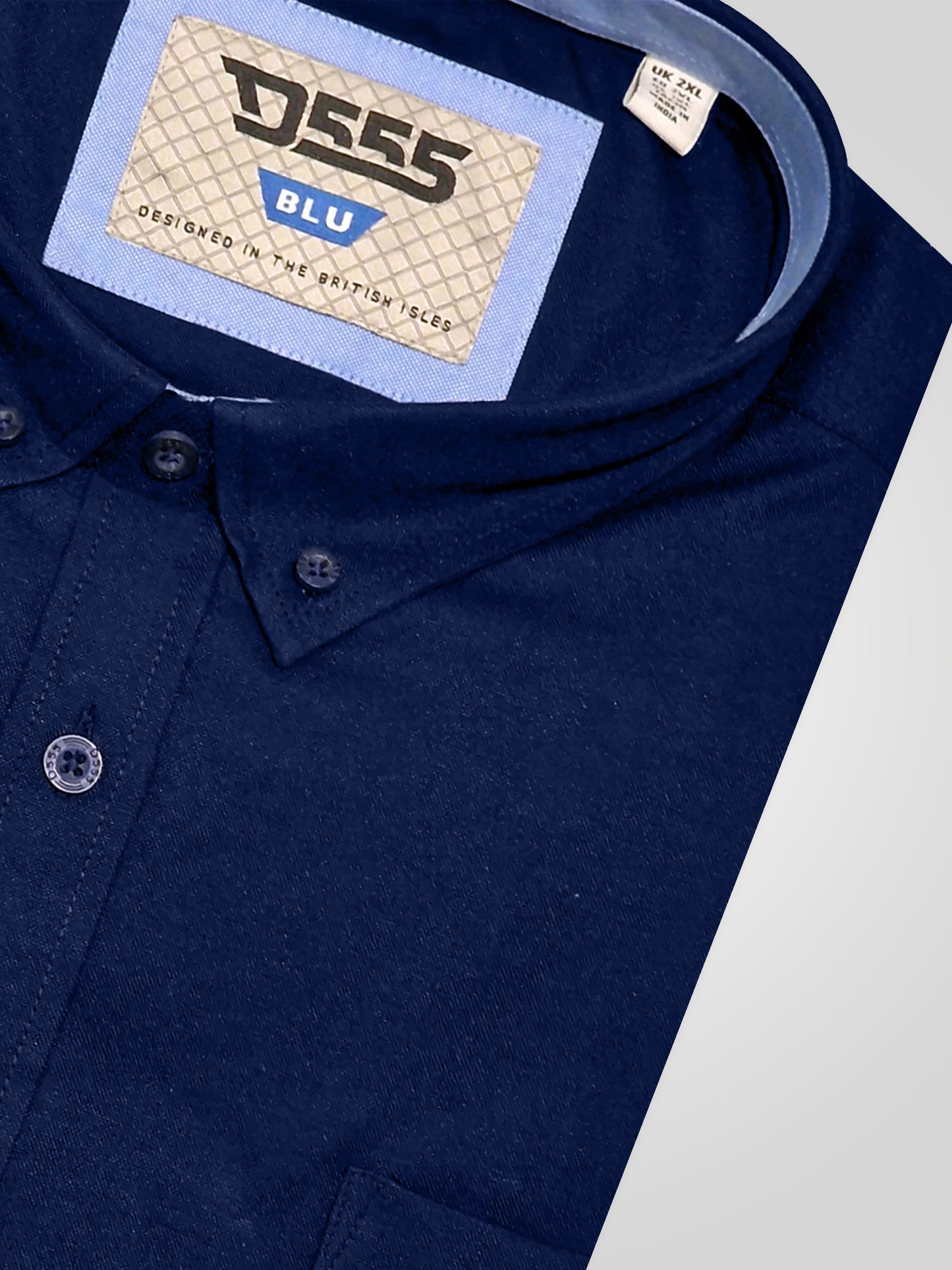 JAMES -D555 Navy Classic Oxford Short Sleeve Button Down Shirt with Pocket