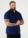 JAMES -D555 Navy Classic Oxford Short Sleeve Button Down Shirt with Pocket