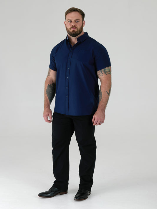 JAMES -D555 Navy Classic Oxford Short Sleeve Button Down Shirt with Pocket