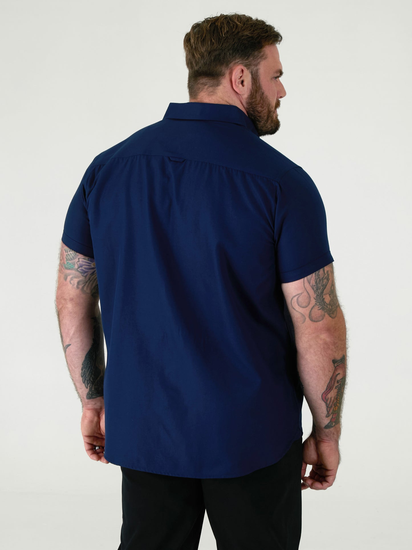 JAMES -D555 Navy Classic Oxford Short Sleeve Button Down Shirt with Pocket