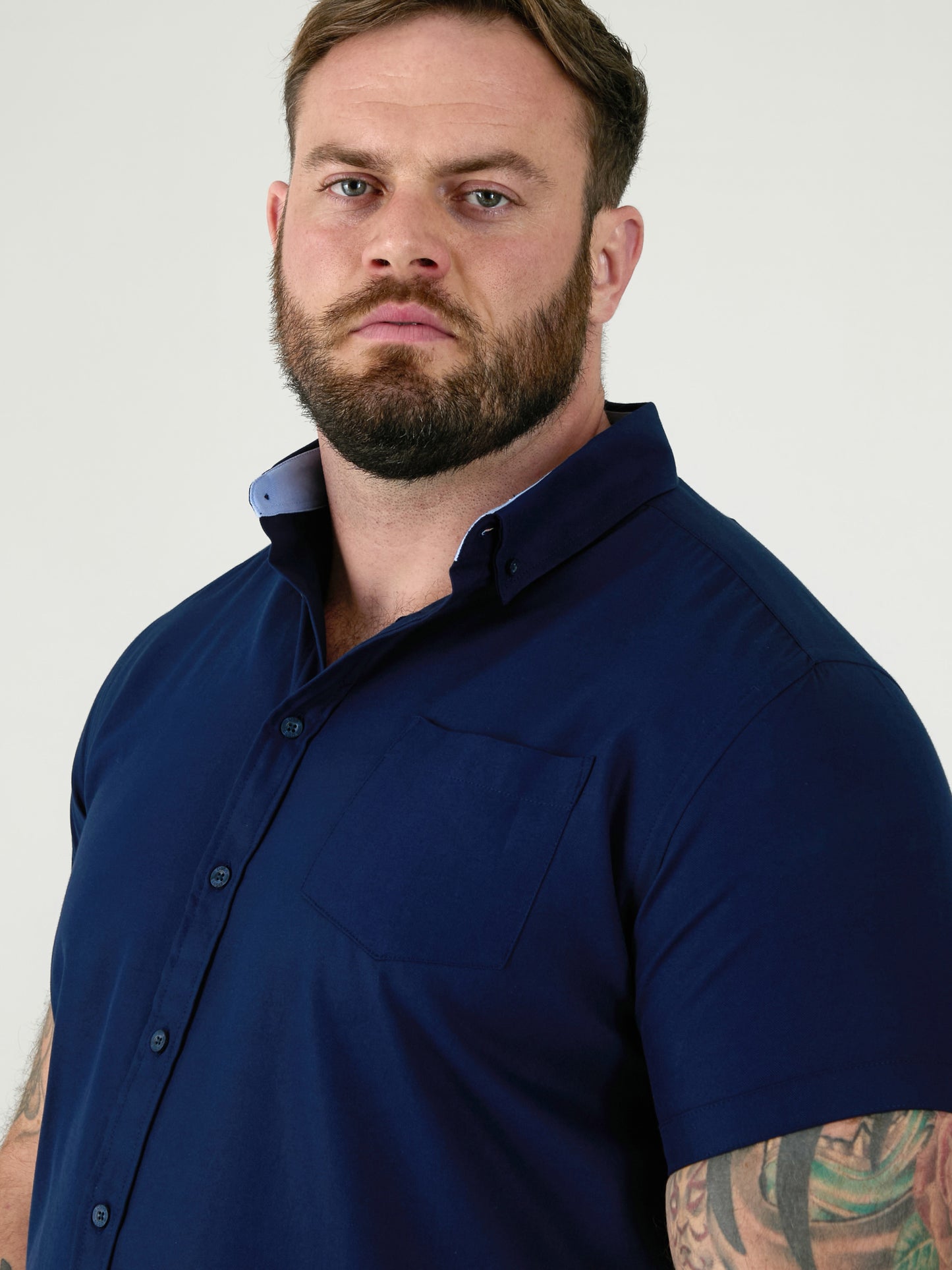 JAMES -D555 Navy Classic Oxford Short Sleeve Button Down Shirt with Pocket