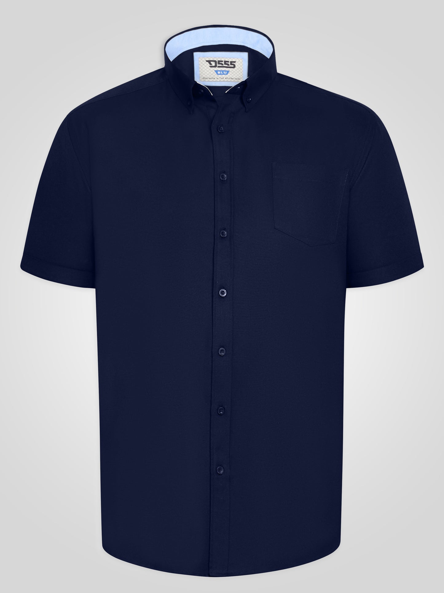 JAMES -D555 Navy Classic Oxford Short Sleeve Button Down Shirt with Pocket