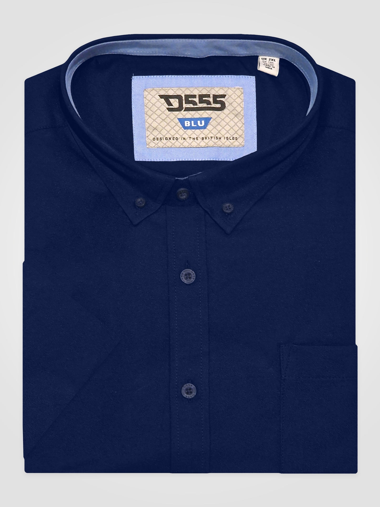 JAMES -D555 Navy Classic Oxford Short Sleeve Button Down Shirt with Pocket