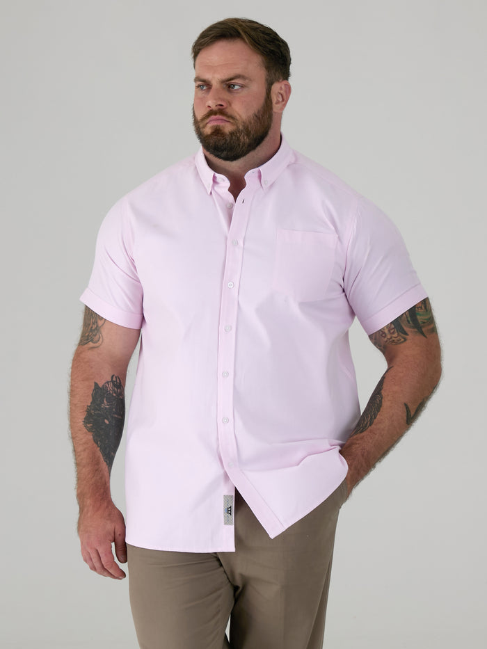 JAMES -D555 Pink Classic Oxford Short Sleeve Button Down Shirt with Pocket