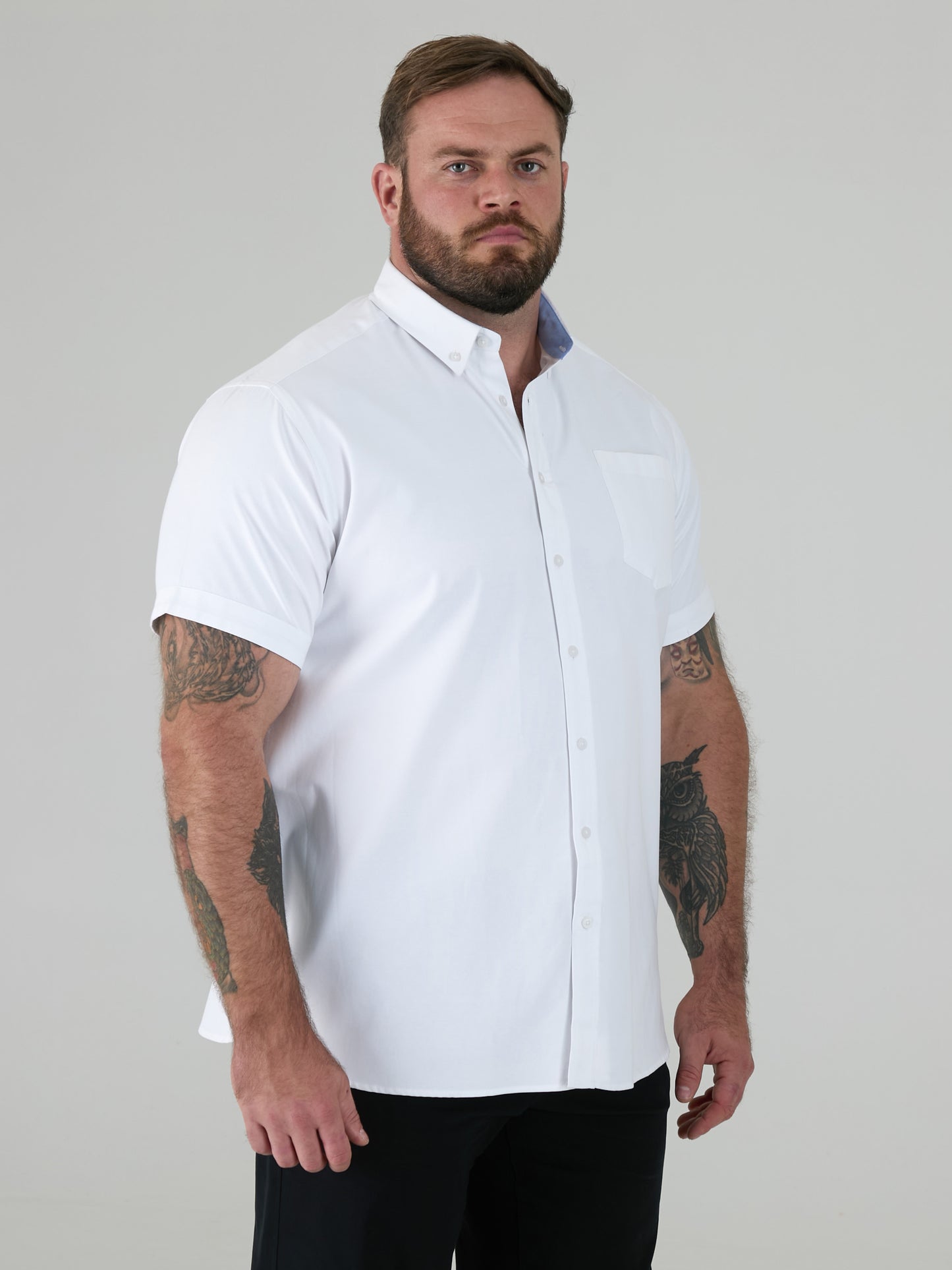 JAMES -D555 White Classic Oxford Short Sleeve Button Down Shirt with Pocket