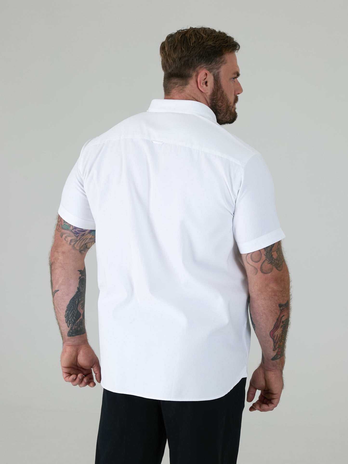 JAMES -D555 White Classic Oxford Short Sleeve Button Down Shirt with Pocket