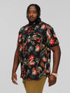 LENNOX -D555 Black Hawaiian Short Sleeve Button Down Collar Shirt