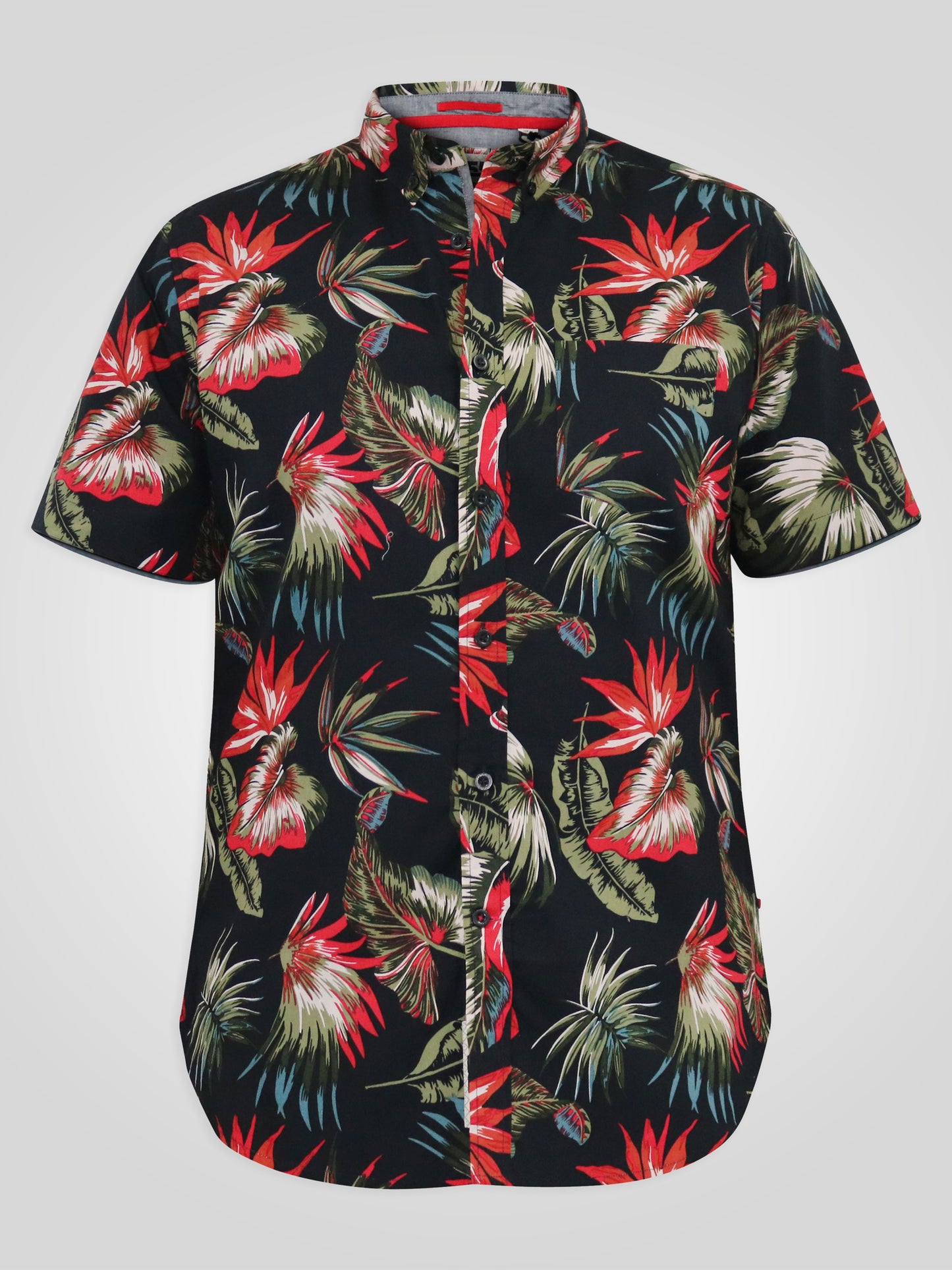 LENNOX -D555 Black Hawaiian Short Sleeve Button Down Collar Shirt