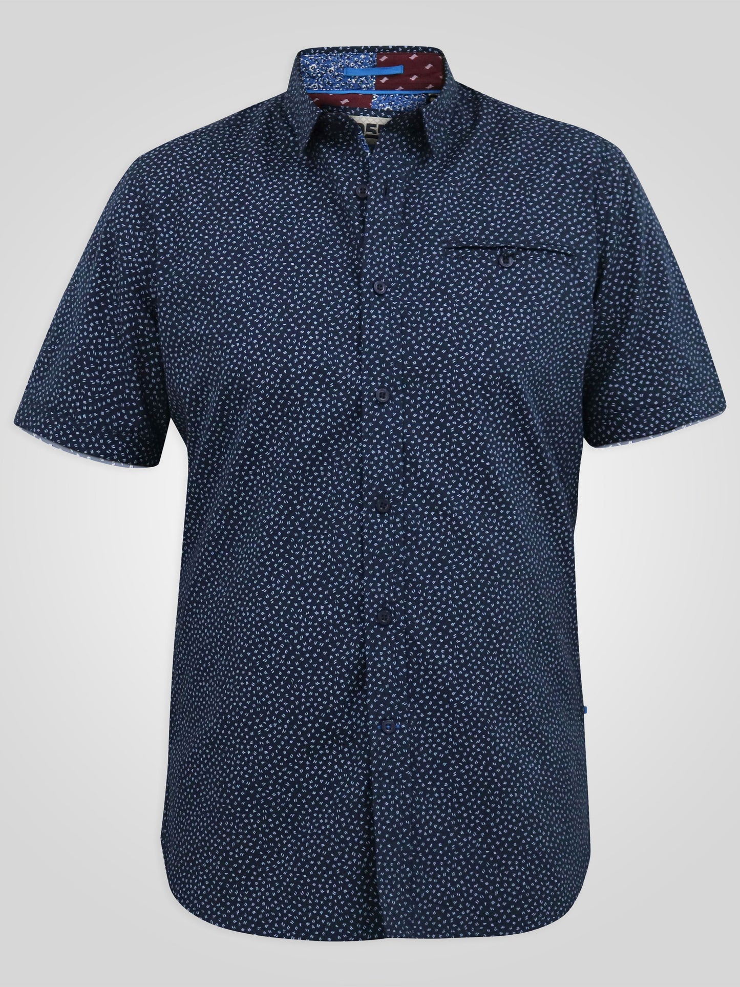 BRODY -D555 Navy Blue Print Short Sleeve Shirt with Hidden Button Down Collar