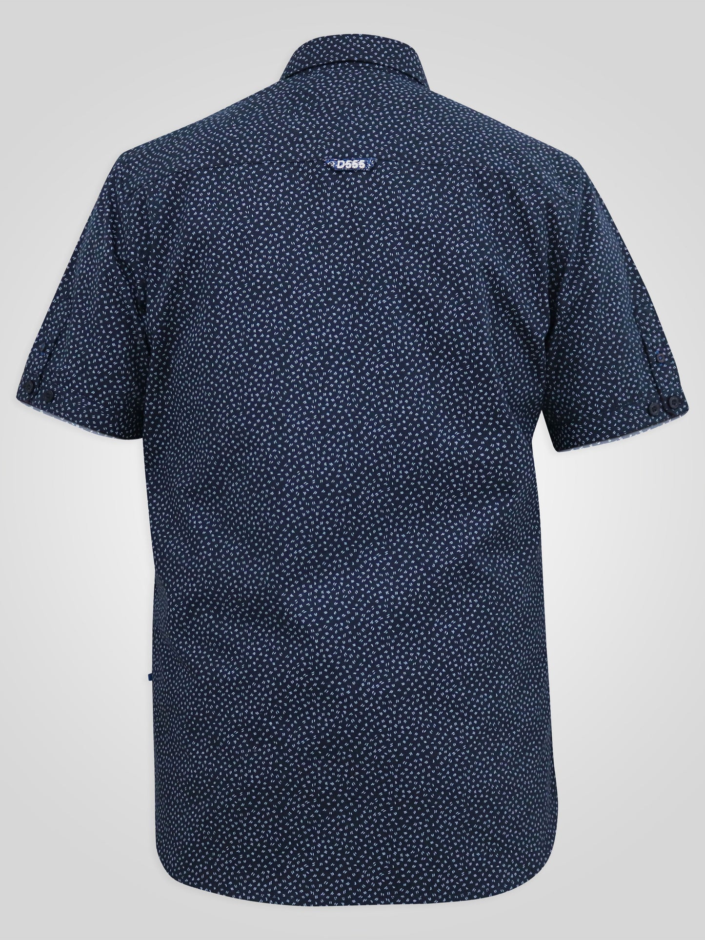 BRODY -D555 Navy Blue Print Short Sleeve Shirt with Hidden Button Down Collar