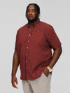 DUNSTABLE -D555 Burgundy Print Short Sleeve Shirt with Hidden Button Down Collar