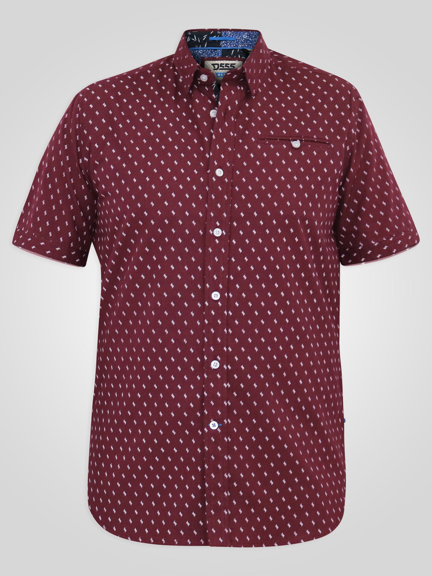 DUNSTABLE -D555 Burgundy Print Short Sleeve Shirt with Hidden Button Down Collar