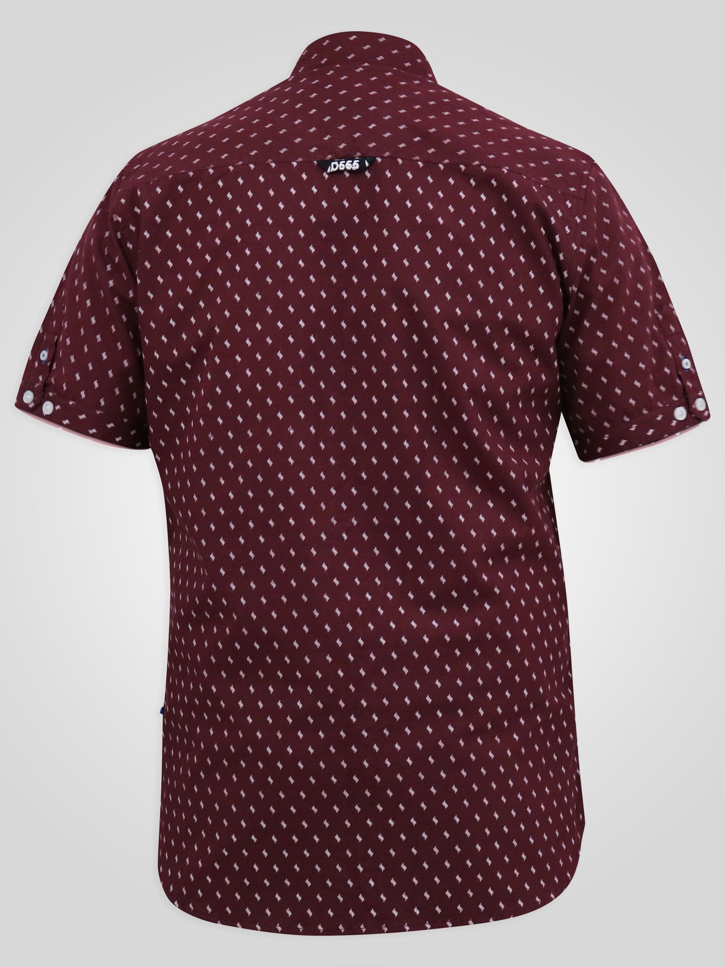 DUNSTABLE -D555 Burgundy Print Short Sleeve Shirt with Hidden Button Down Collar