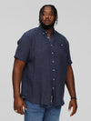 GIRTON -D555 Navy Blue Linen Mix Woven Pattern Short Sleeve Shirt