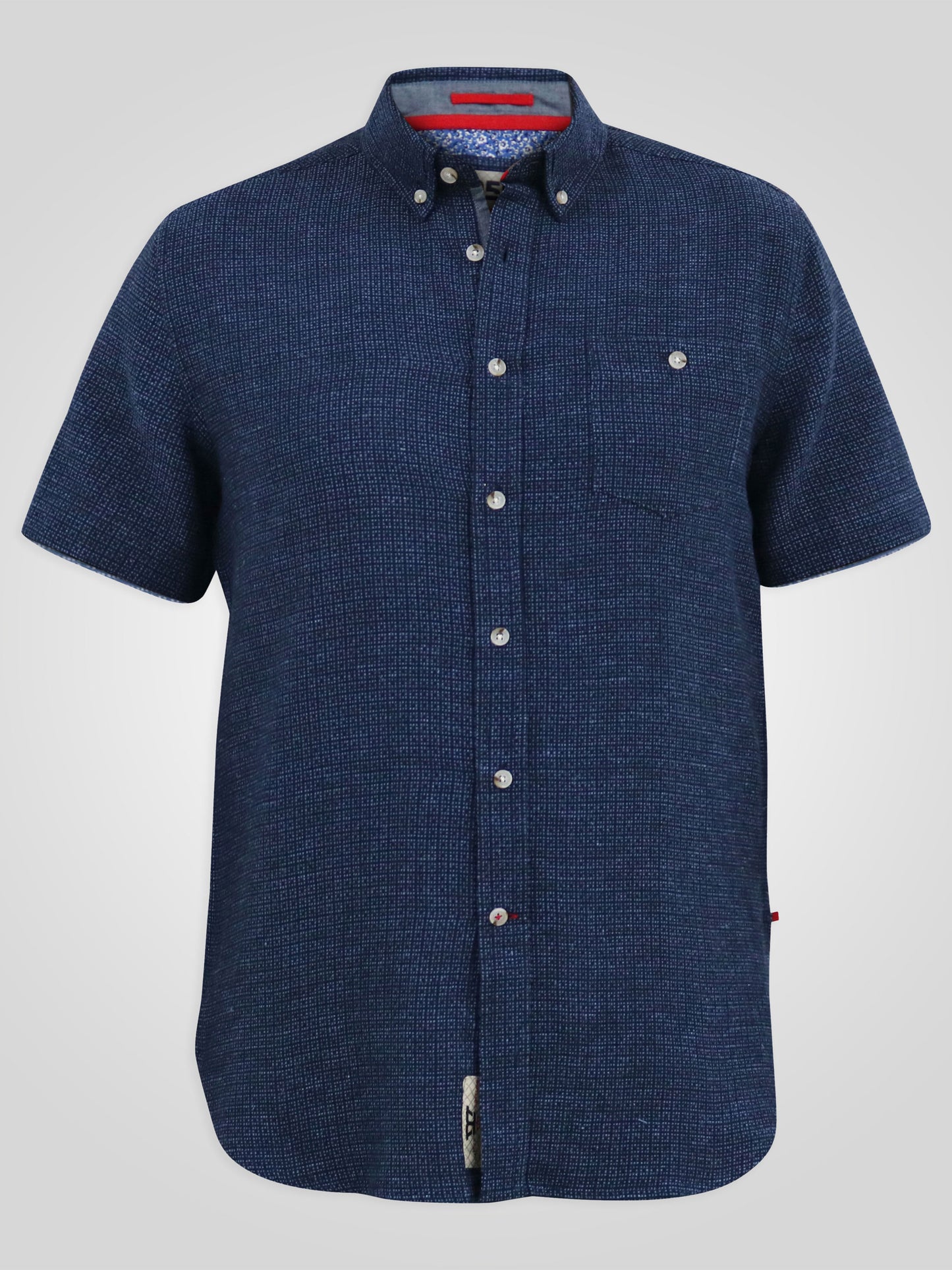 GIRTON -D555 Navy Blue Linen Mix Woven Pattern Short Sleeve Shirt
