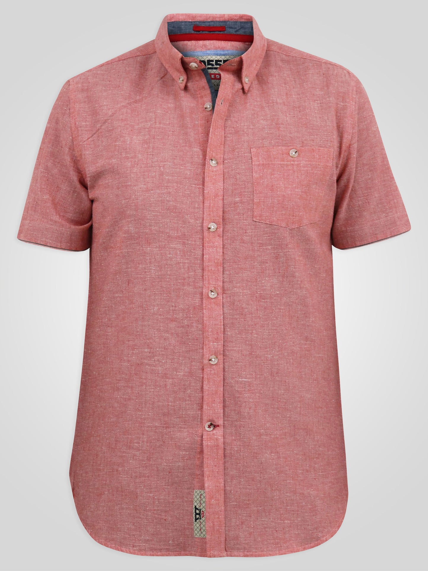 HAZELWOOD 2 -D555 Salmon Pink Linen Mix Short Sleeve Button Down Collar Shirt