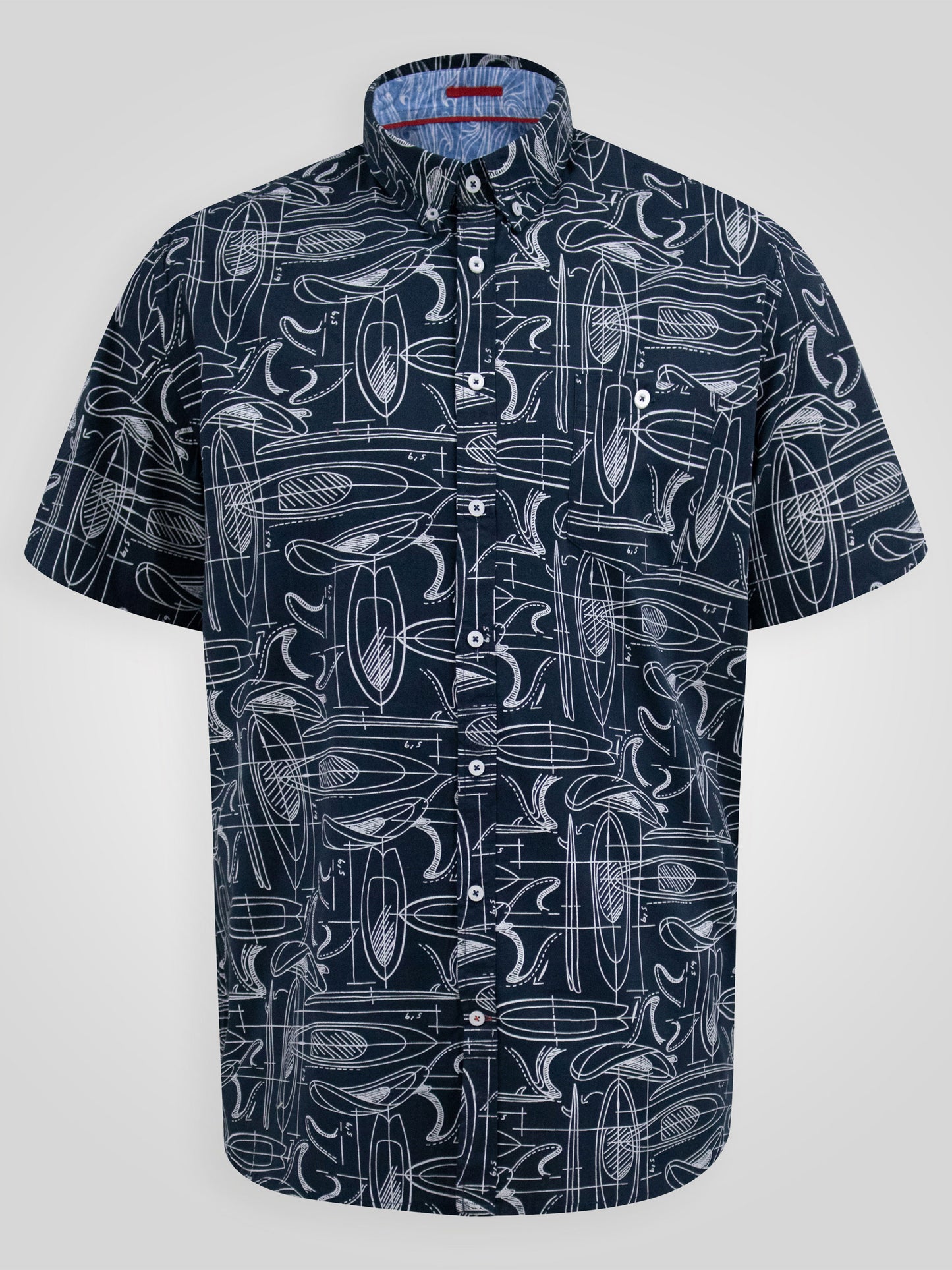 WORTHING -D555 Navy Blue Surf Print Short Sleeve Button Down Collar Shirt