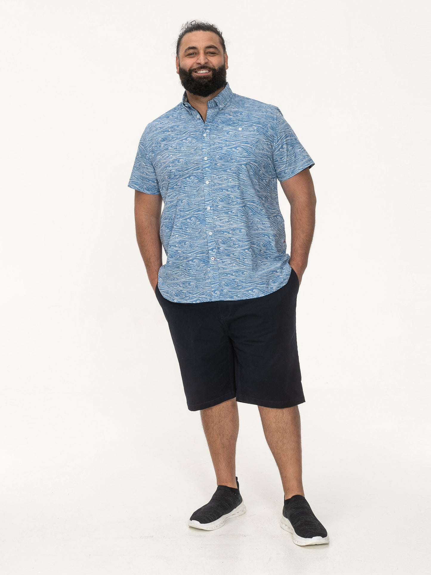 TORQUAY -D555 Blue Wave All Over Print Short Sleeve Button Down Collar Shirt
