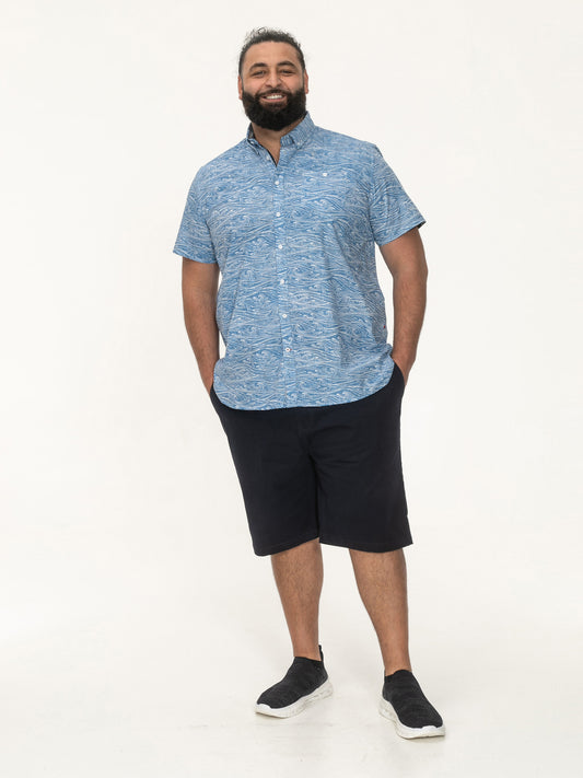 TORQUAY -D555 Blue Wave All Over Print Short Sleeve Button Down Collar Shirt