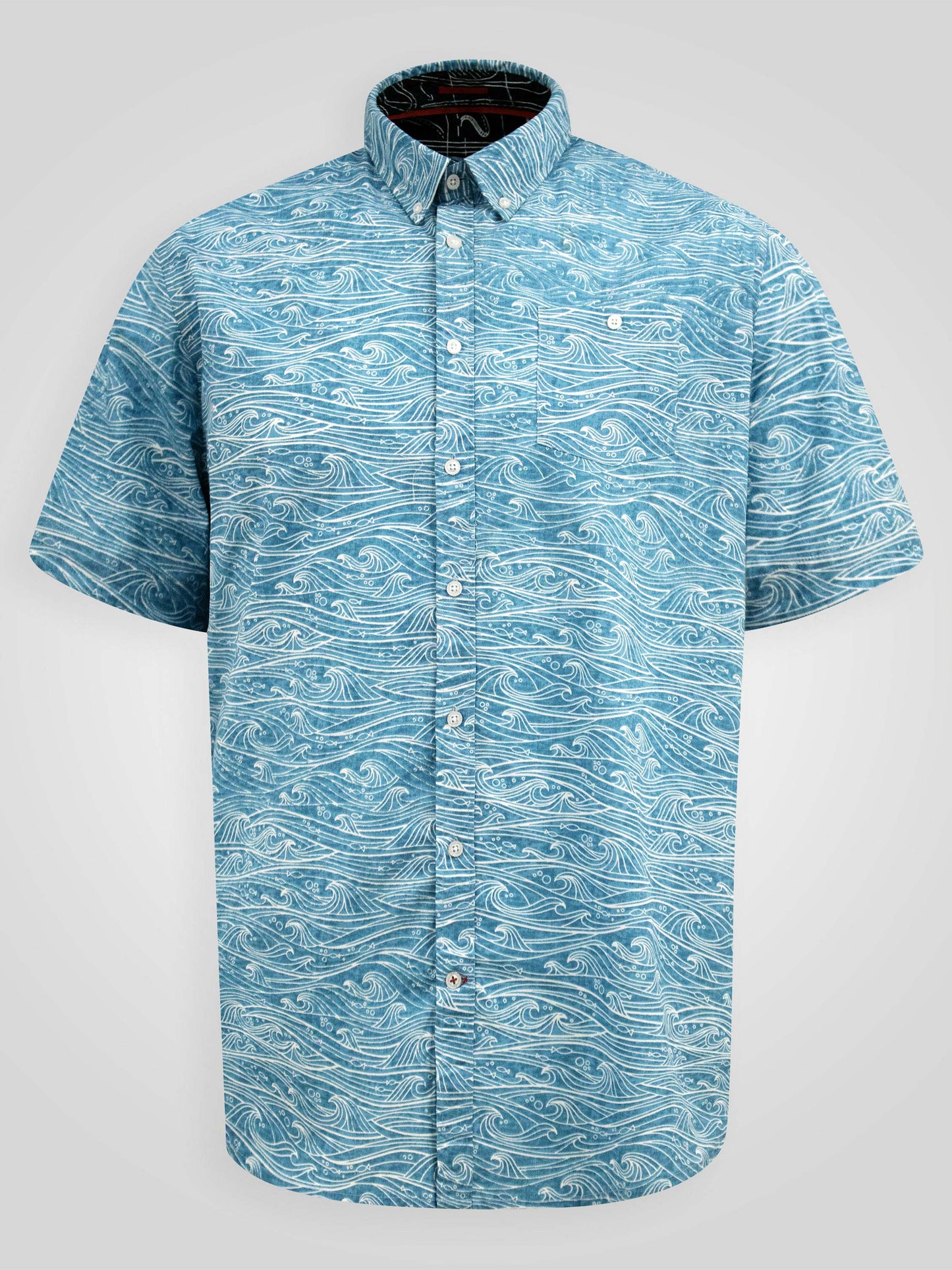 TORQUAY -D555 Blue Wave All Over Print Short Sleeve Button Down Collar Shirt