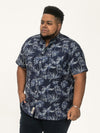 TRURO -D555 Navy Blue Hawaiian Print Short Sleeve Button Down Collar Shirt