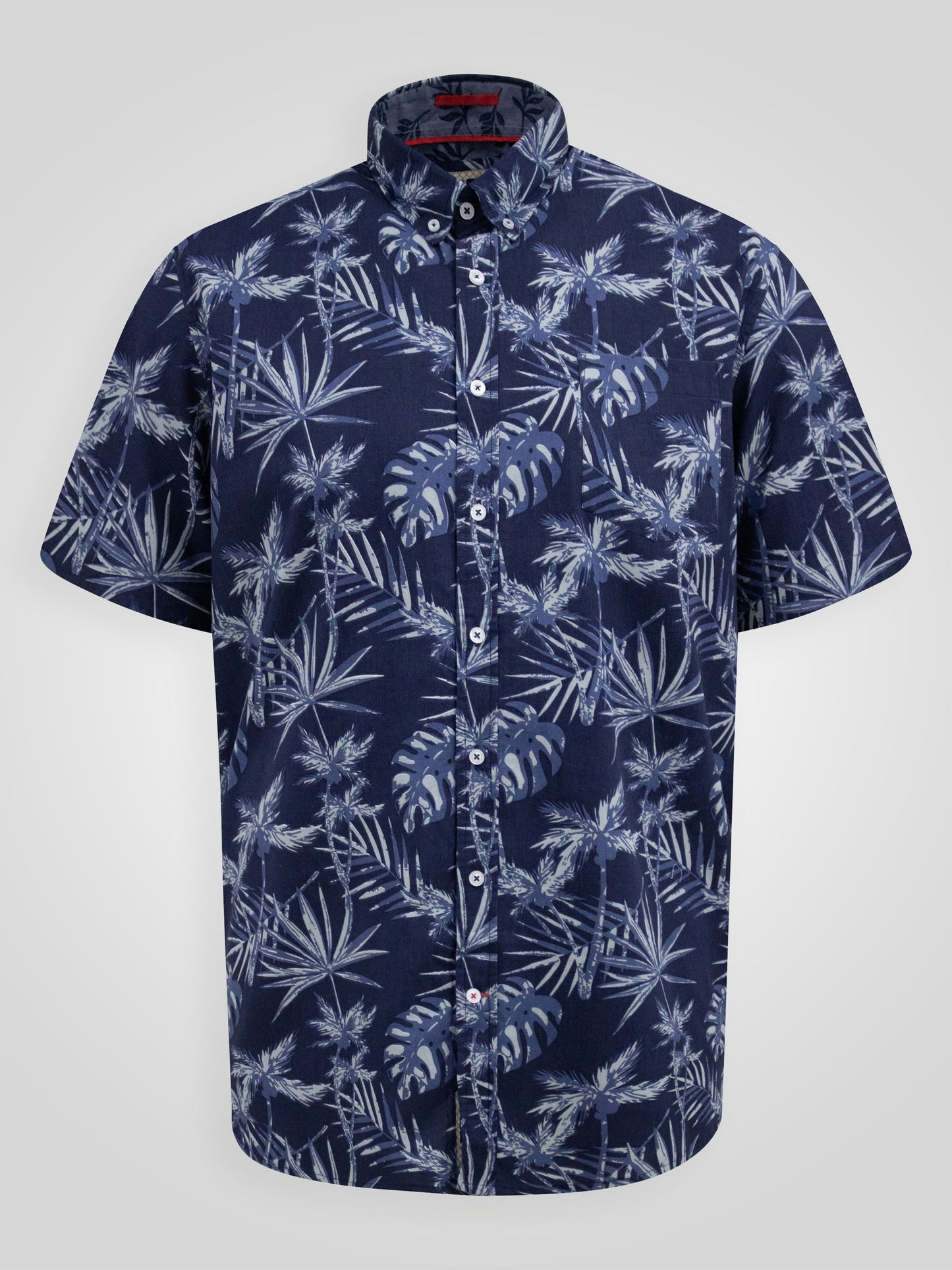 TRURO -D555 Navy Blue Hawaiian Print Short Sleeve Button Down Collar Shirt