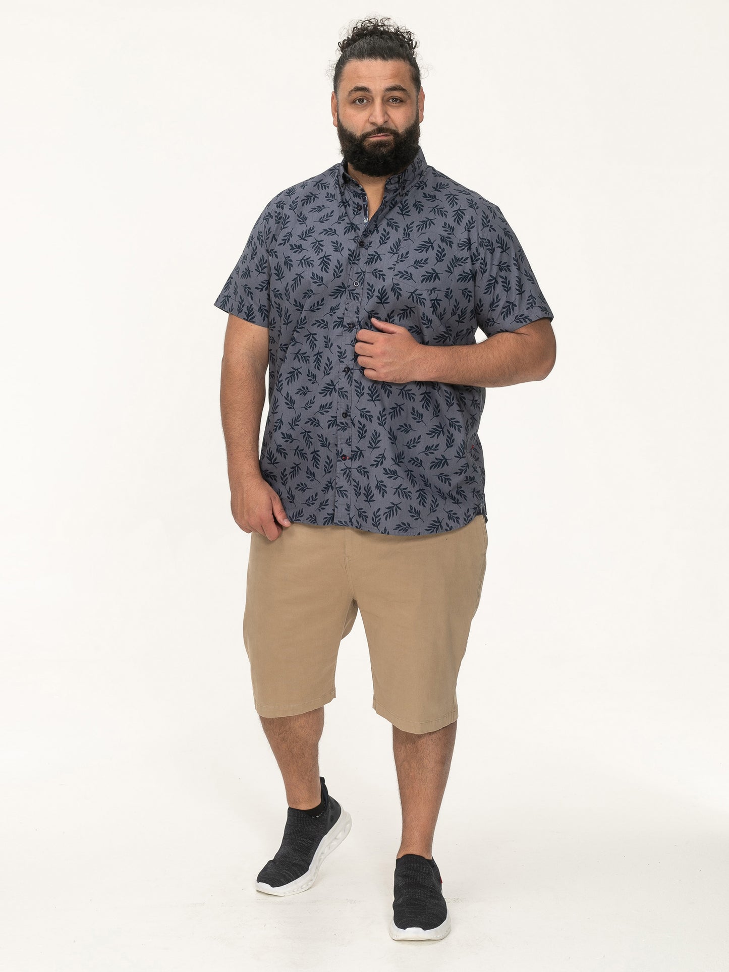 KETTERING -D555 Denim Blue Hawaiian Print Short Sleeve Button Down Collar Shirt