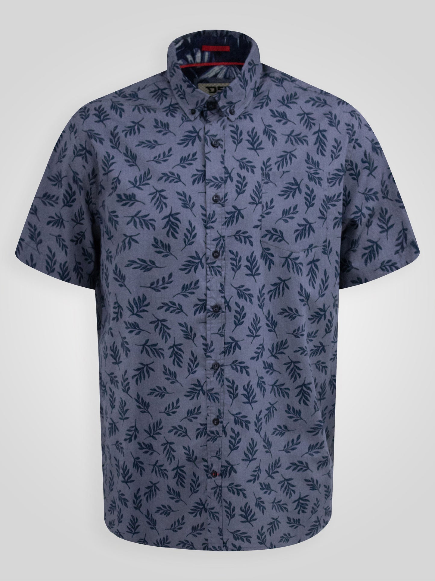 KETTERING -D555 Denim Blue Hawaiian Print Short Sleeve Button Down Collar Shirt