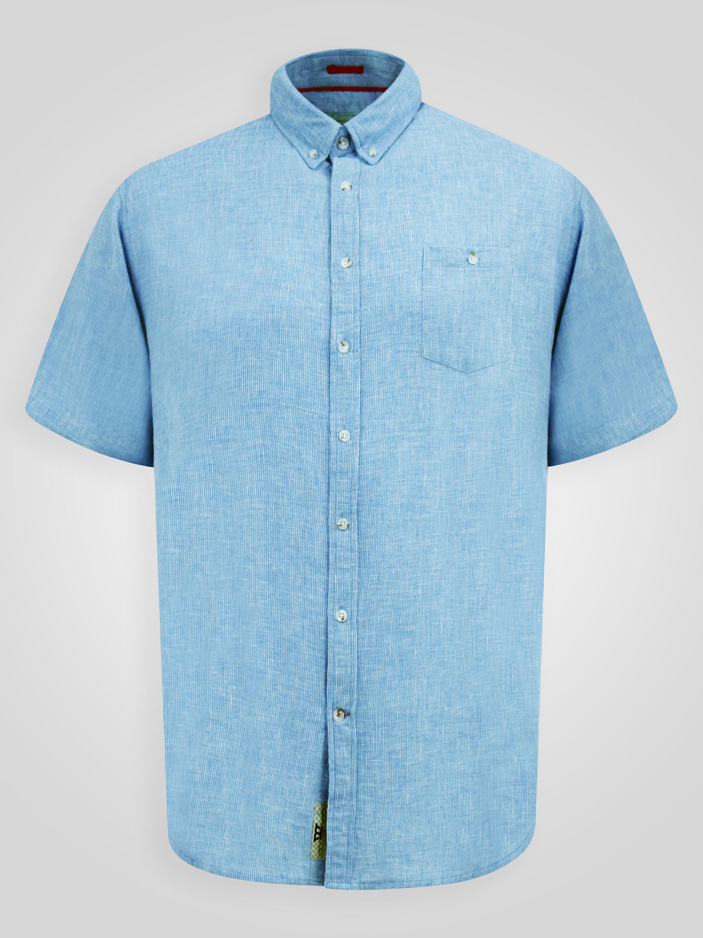 FALMOUTH -D555 Blue Linen Mix Short Sleeve Shirt Button Down Collar with Pocket